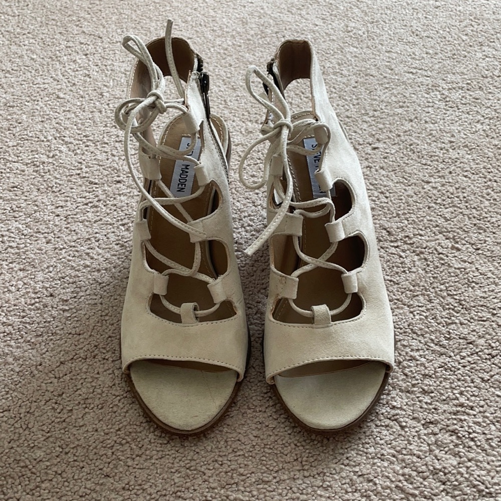 Steve Madden open toe lace up booties